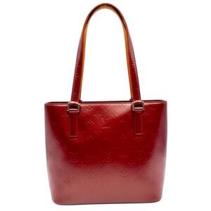 Auth Louis Vuitton Stockton Violette Embossed Monogram Matte Leather Tote Bag